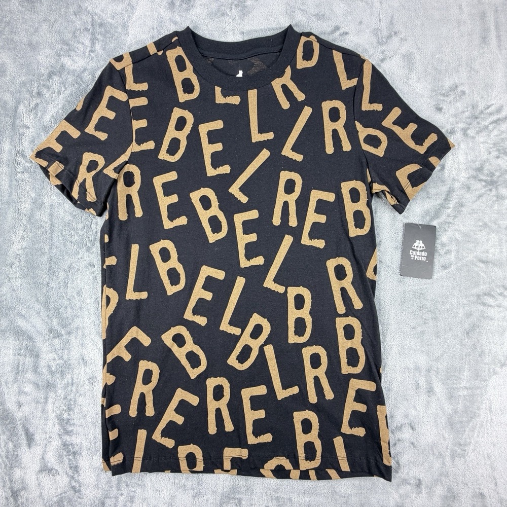 NWT Cuidado Con El Perro Men's S Black Rebel All Over Print T-Shirt
